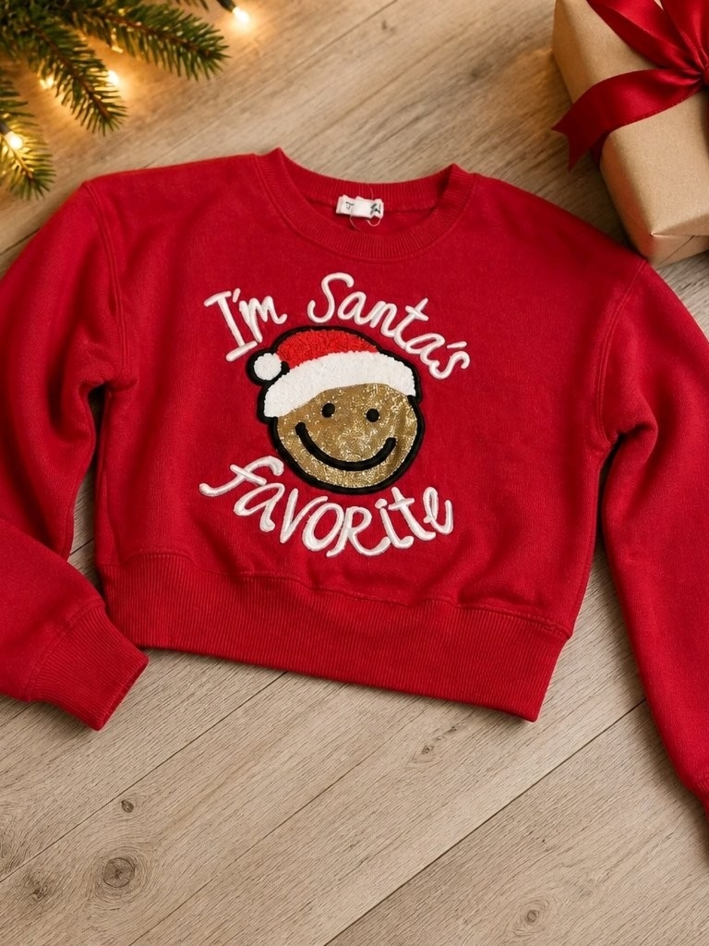 Eyeshadow Red Kids Holiday Sweatshirt with Sequin Gingerbread Graphic